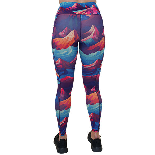 back of full length mountain pattern leggings