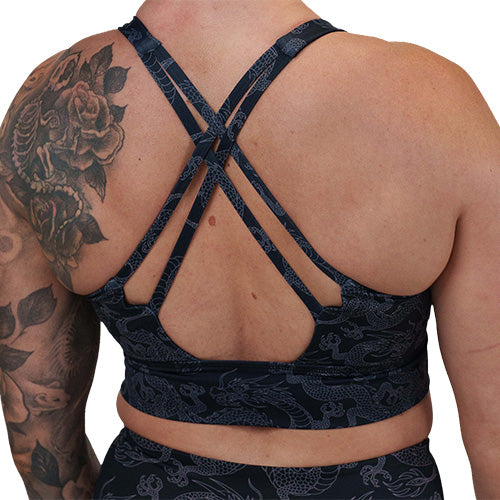 back of the dragon patterned sports bra