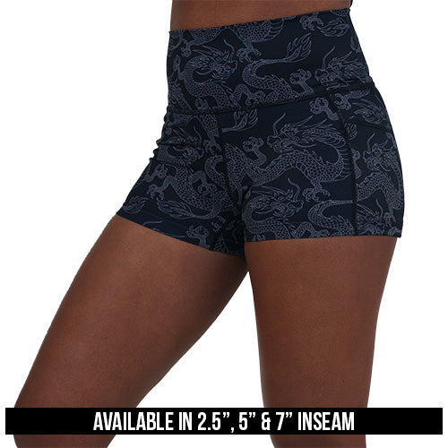 dragon patterned shorts available in 2.5, 5 & 7 inch