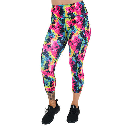 capri length neon colorful tie dye leggings