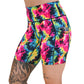 side pocket on the neon colorful tie dye shorts