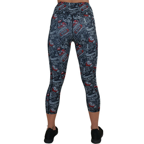 back of the skull and heart patterned leggings