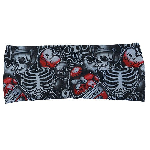 skull and heart patterned headband