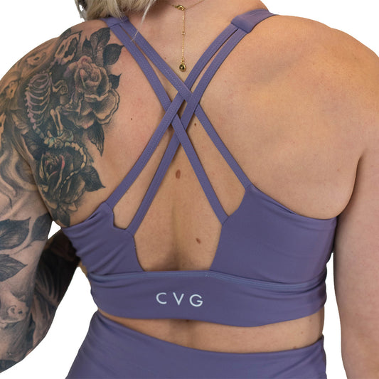 back of the light purple sports bra