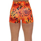 back of the 2.5 inch black and orange tie dye shorts