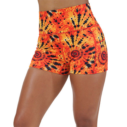 2.5 inch black and orange tie dye shorts