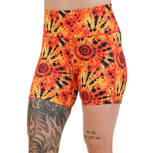 5 inch black and orange tie dye shorts