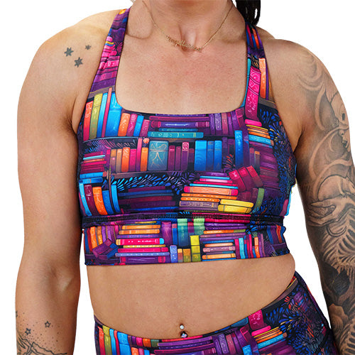 library themed sports bra