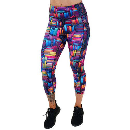 capri length library themed leggings