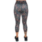 back of the capri length leopard and leaves patterned leggings