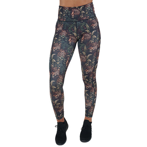 leopard and leaves patterned leggings