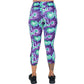 back of the capri length purple and green tie dye leggings