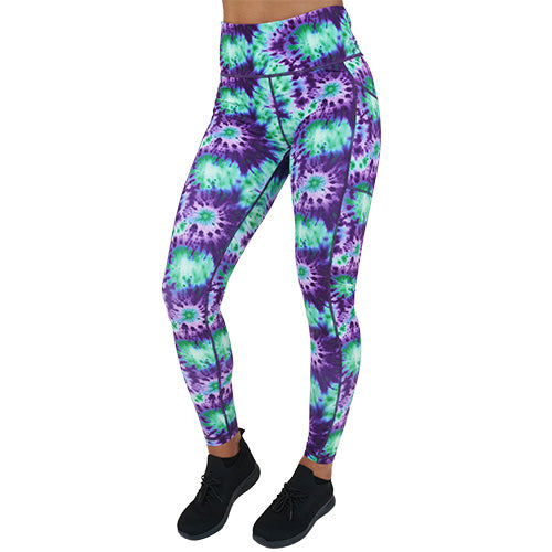 purple and green tie dye leggings