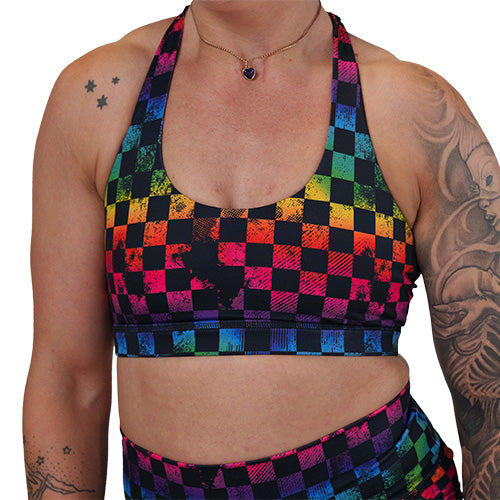 rainbow checkers sports bra