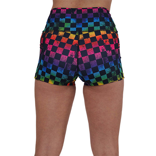 back of the rainbow checkers shorts