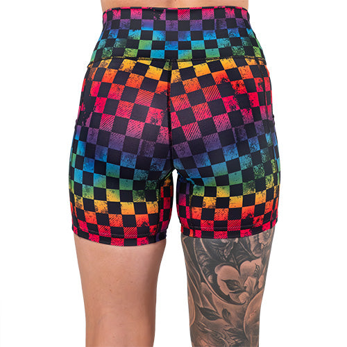 back of the 5 inch rainbow checkers shorts