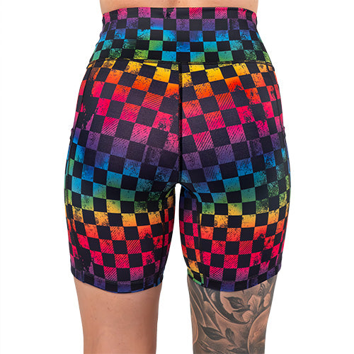 back of the 7 inch rainbow checkers shorts