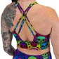 back of the rainbow skulls patterned sports bra