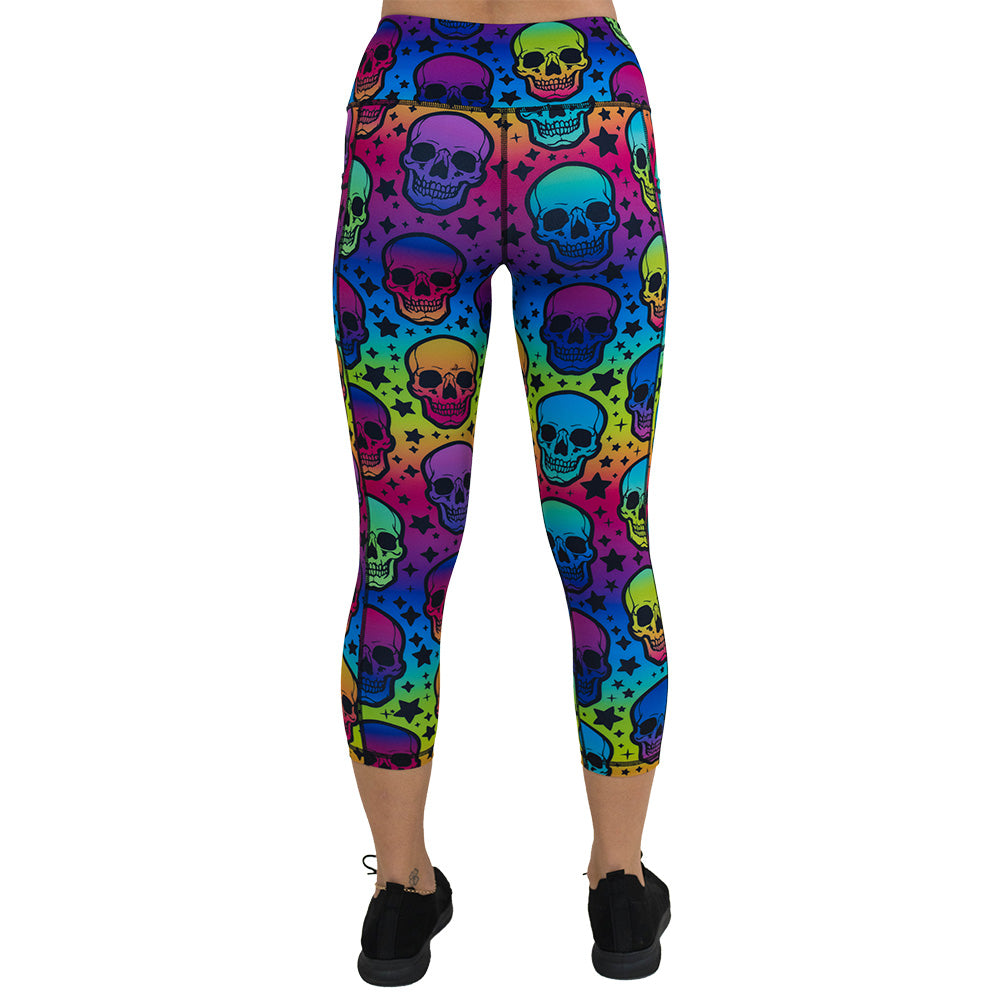 back of the rainbow skulls patterned leggings