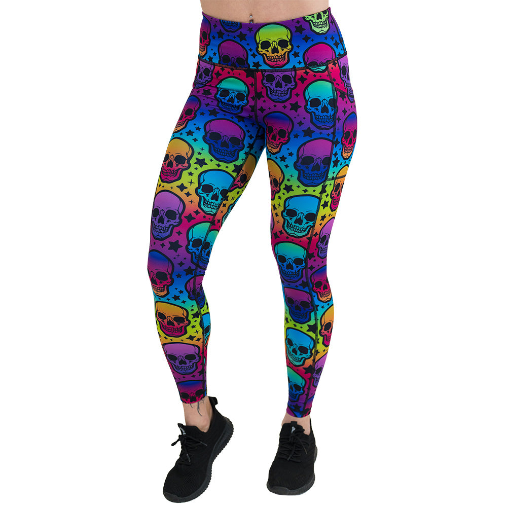 rainbow skulls patterned leggings