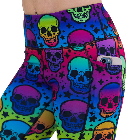 side pocket on the rainbow skulls patterned leggings