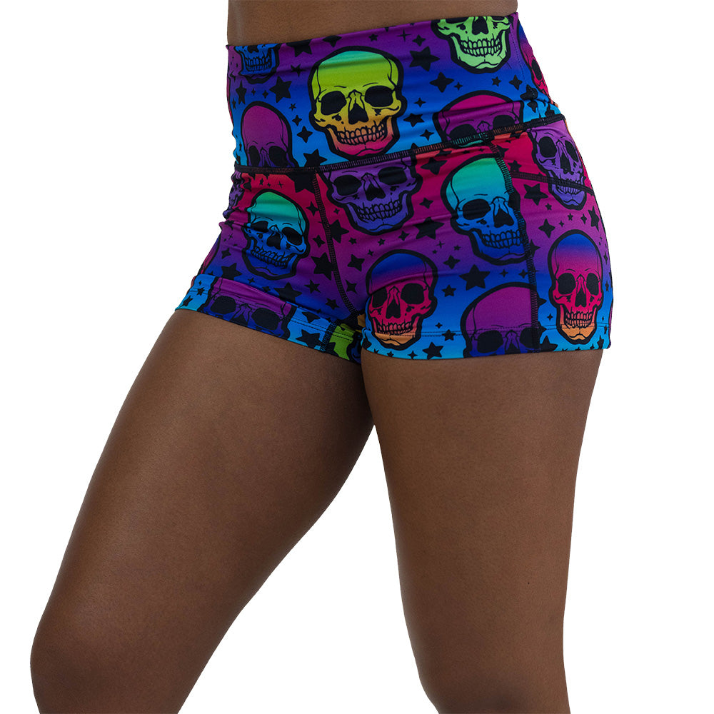 2.5 inch rainbow skulls patterned shorts