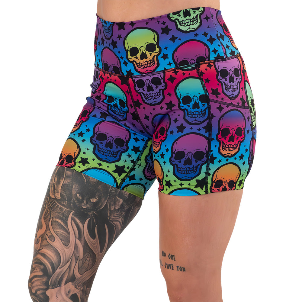 5 inch rainbow skulls patterned shorts