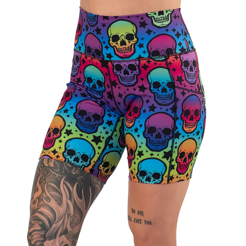 7 inch rainbow skulls patterned shorts