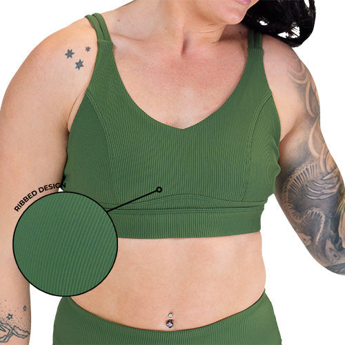 green ribbed sports bra