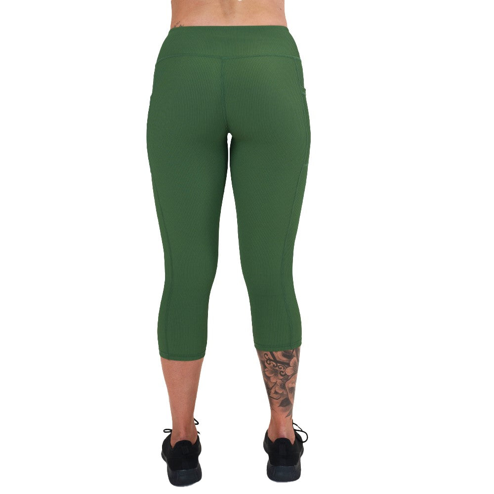 back of the green ribbed leggings