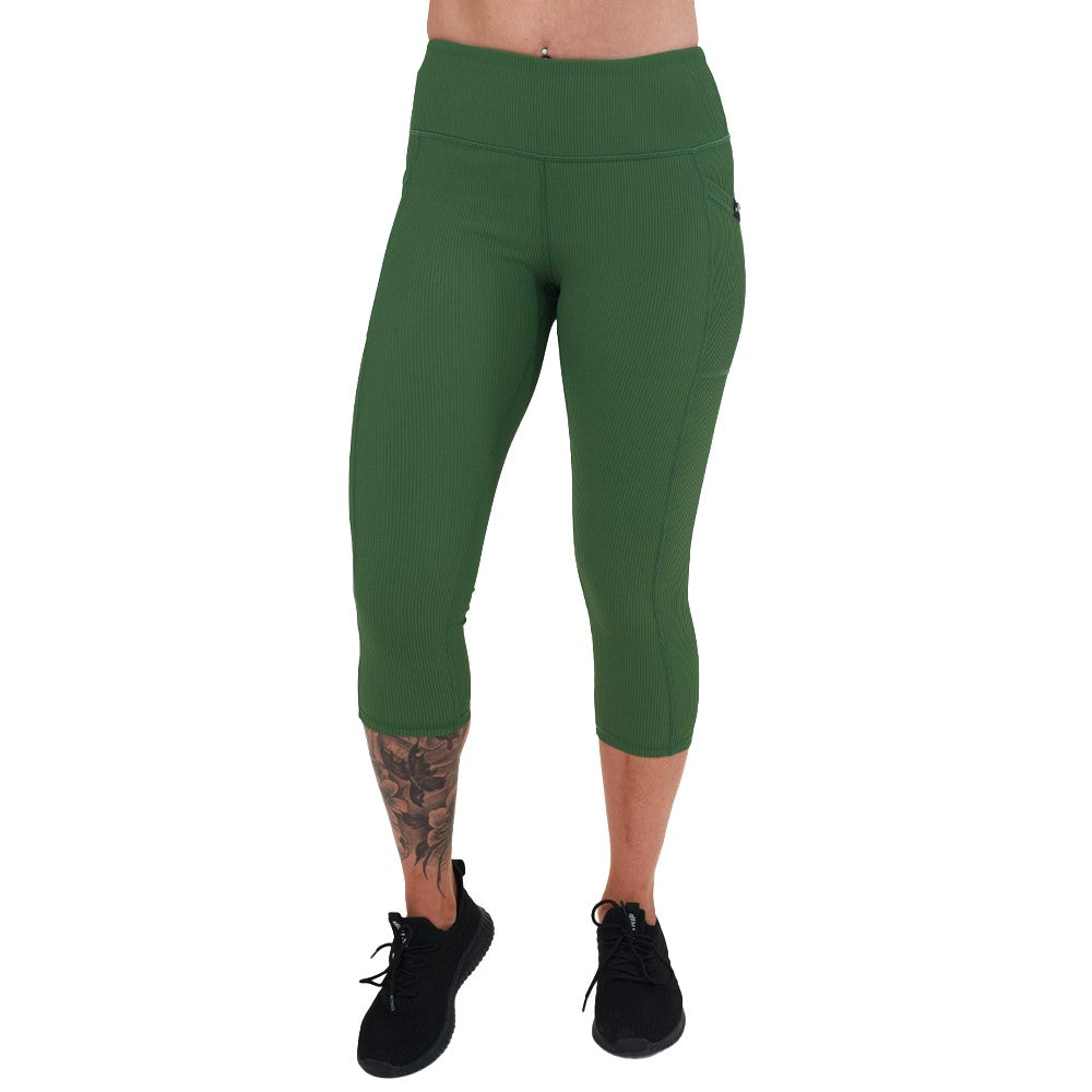 green ribbed leggings