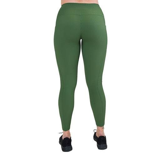 back of the green ribbed leggings