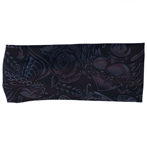 black and grey traditional tattoo design patterned headband