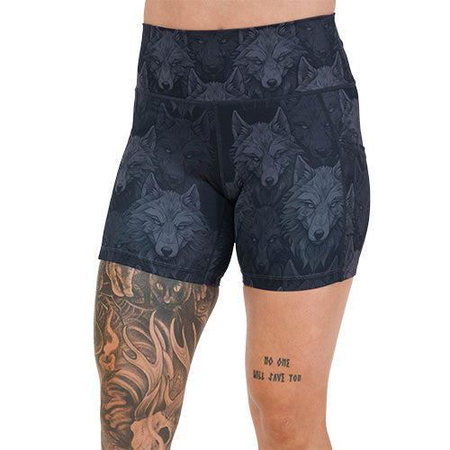 5 inch black and grey wolves patterned shorts