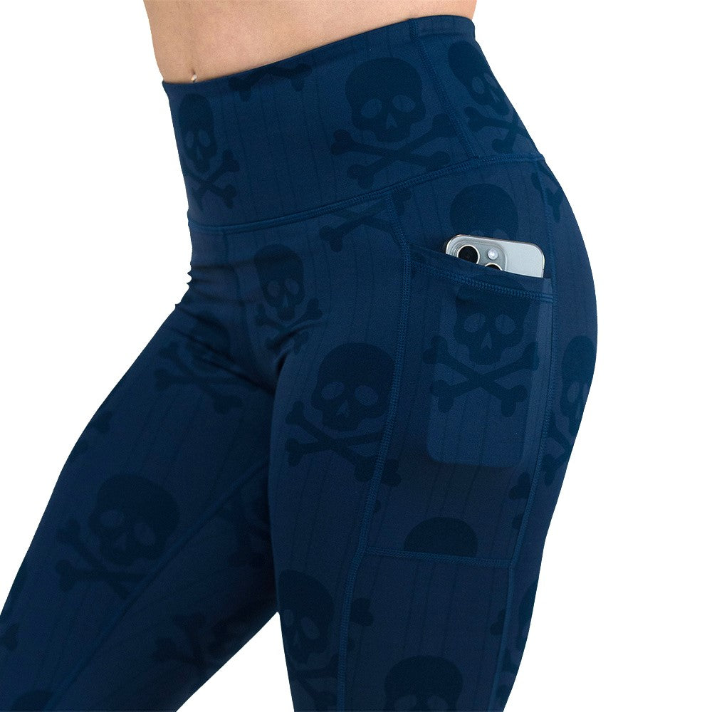 side pocket on the skull and bones patterned leggings