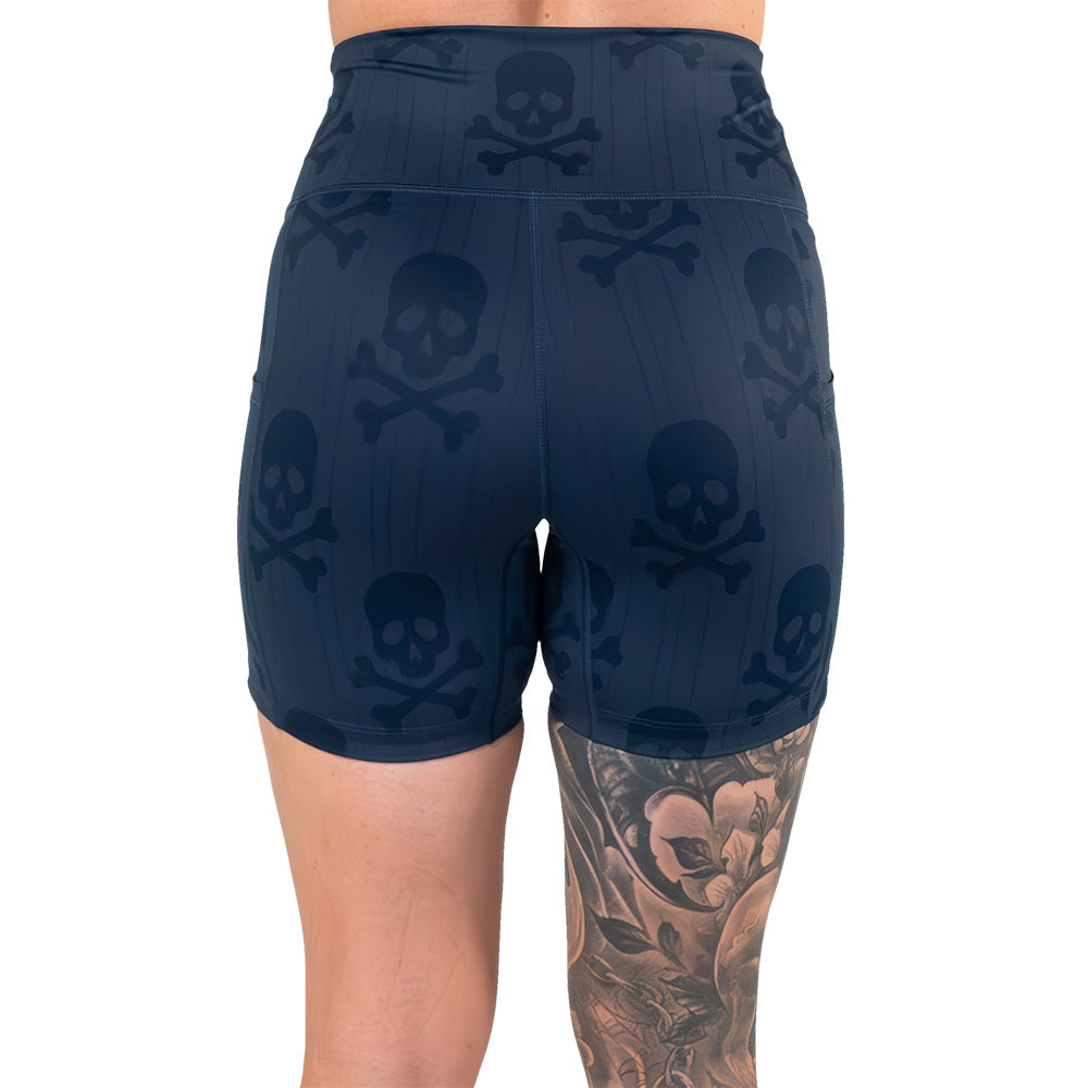 back of the 5 inch skull and bones patterned shorts