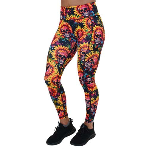 full length skull flower patterned leggings