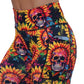 skull flower patterned legging's side pocket