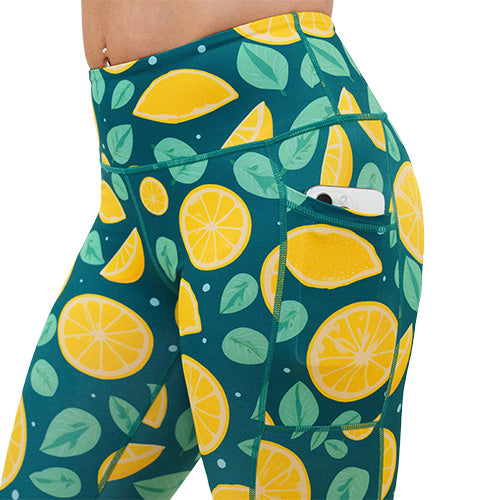 side pocket on the lemon patterned leggings