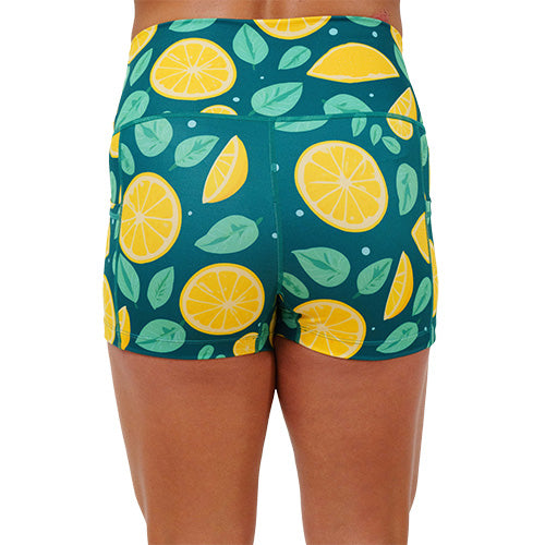 back of the 2.5 inch lemon patterned shorts 