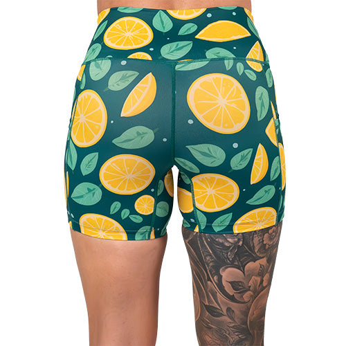 back of the 5 inch lemon patterned shorts 