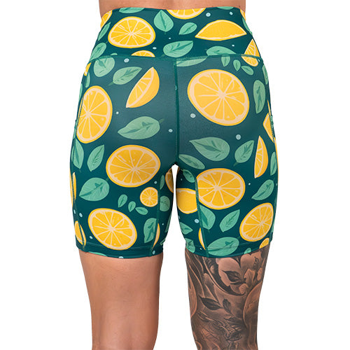 back of the 7 inch lemon patterned shorts 