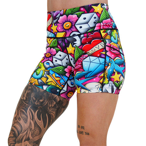 5 inch old fashioned tattoo designed shorts