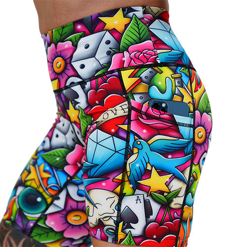 side pocket on the traditional tattoo design patterned leggings