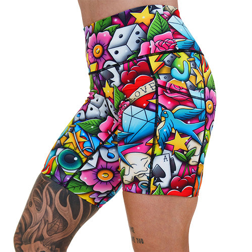 7 inch old fashioned tattoo designed shorts