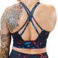 back of lava themed sports bra