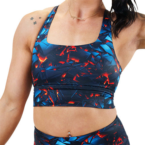 lava themed sports bra