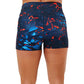 back of 2.5 inch lava themed shorts