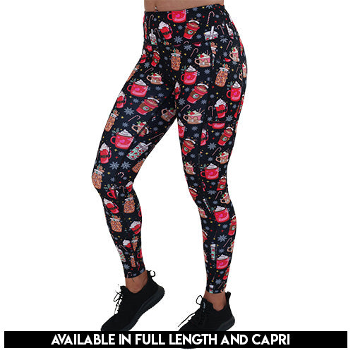 Christmas drinks patterned leggings available lengths