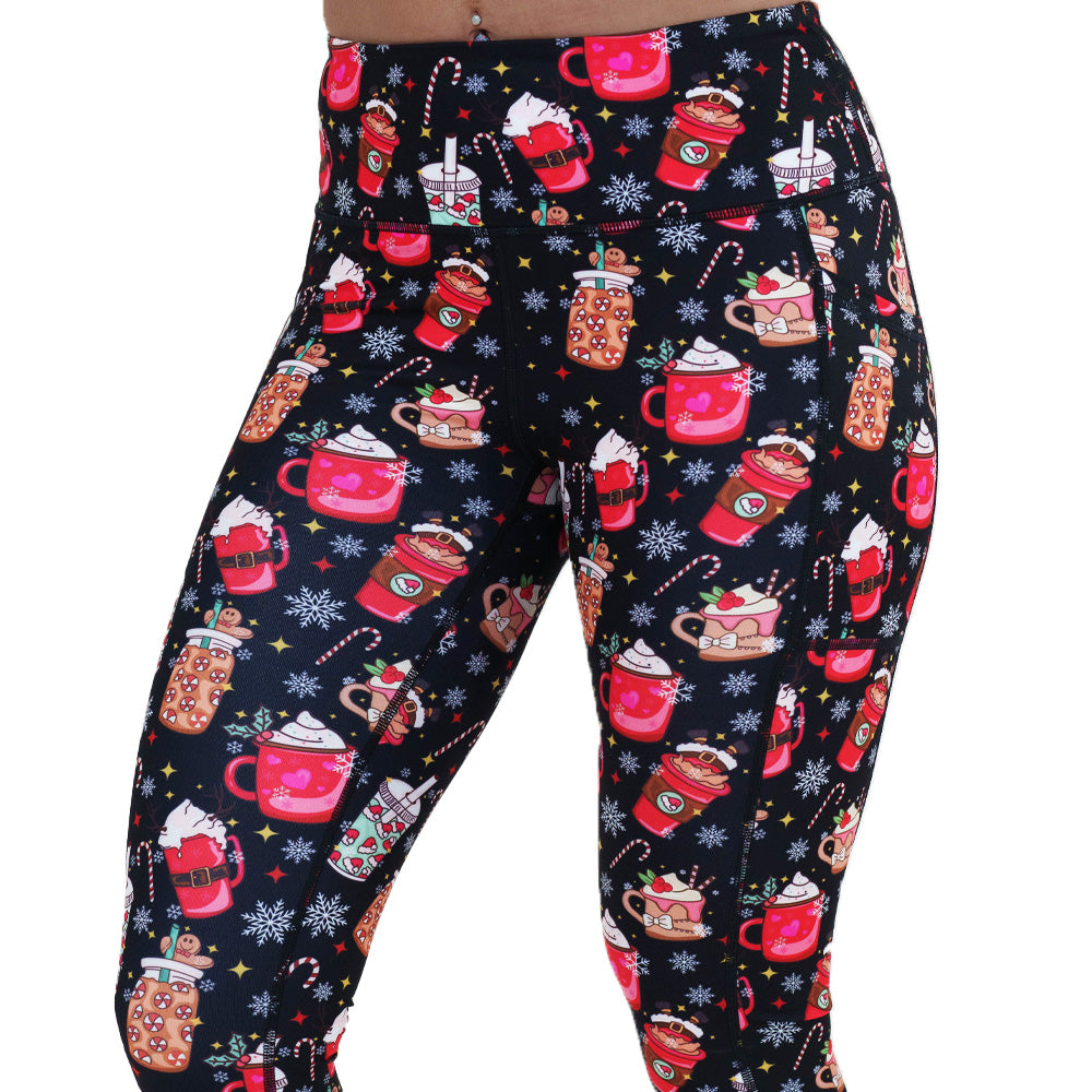 Christmas drinks patterned leggings